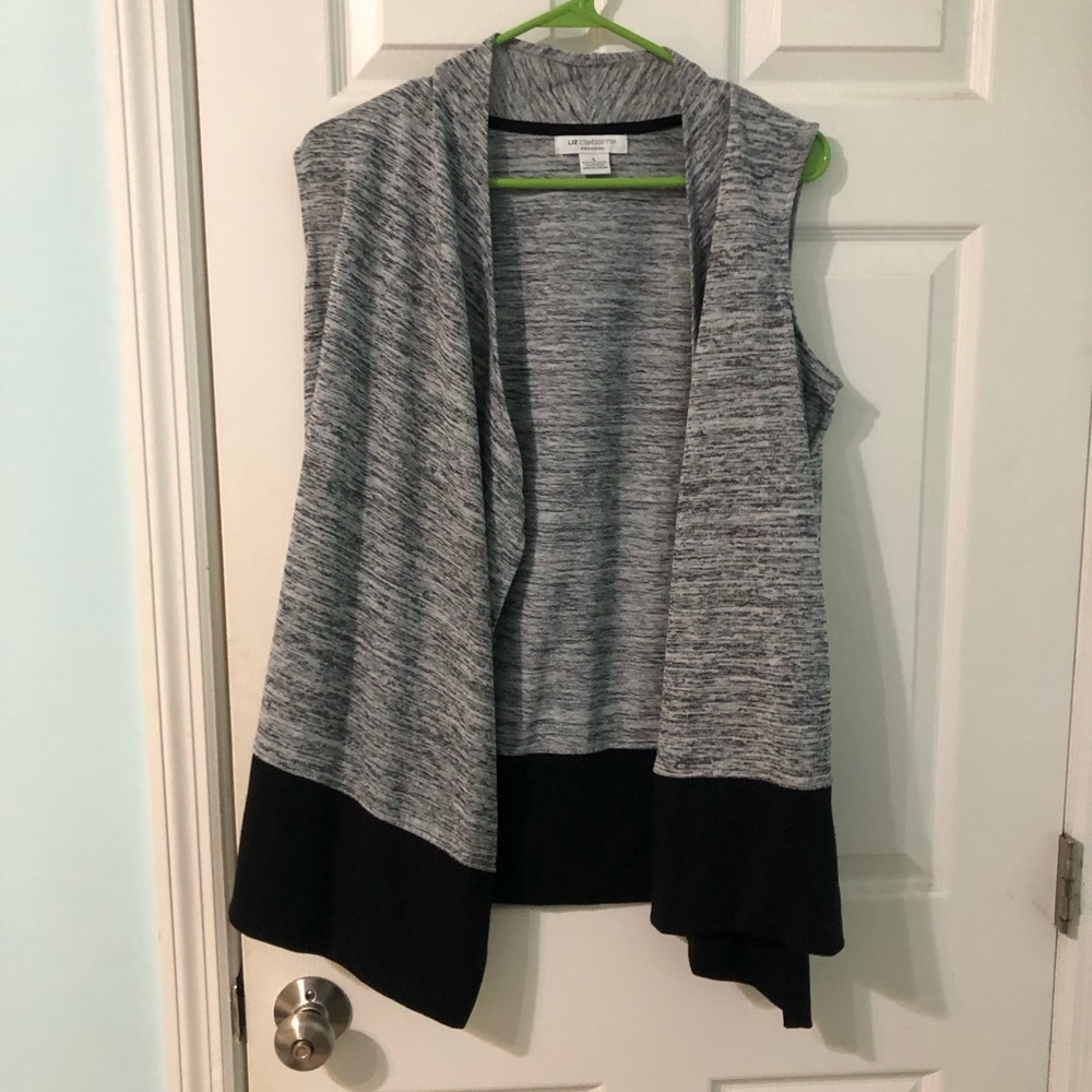 Liz Claiborne Heather Gray and Black Open Cardigan
